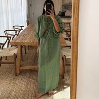 Cotton Linen Long 2 Two Piece Skirt Set Women Spring Summer Puff Sleeve Lacing Up Shirts and Elastic Waist Skirts Female 2025