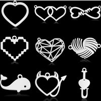 10pcs/lot 316 Stainless Steel Mom Heart Whale DIY Charm Connector for Necklace Making Wholesale Custom Bracelet Charms Pendant