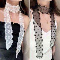 2026 New Ins Vintage White Lace Long Silk Scarf Women's Neck Scarf Y2k Narrow Hair Band Ribbon Head Wrap Decoration