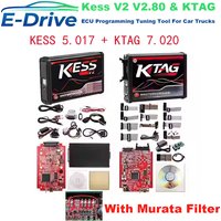 EU Version ECU Programming Tuning Tool for Kess V2 V5.017 & KTAG V7.020 - OBD2 Car Trucks Master with BDM Software, Red PCB