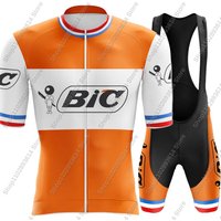 2025 Orange BIC France Champion Cycling Jersey Set Men Retro Bicycle Clothing Road Bike Shirts Suit Bicycle Bib MTB Ropa Maillot