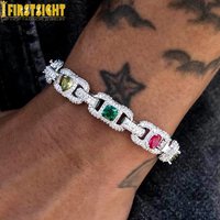 2025 New Iced Out Square Tear Drop Cuban Link Chain Bracelet 11mm Prong Setting Rainbow Cubic Zirconia Charm Men Hip Hop Jewelry