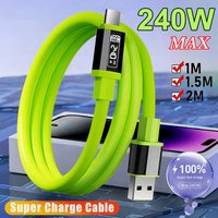 Silicone 240W Cables 10A Super Fast Charging Green Thicken Cable USB/Type-C To Type-C Durable Quick Charging Cable For Xiaomi 17