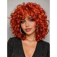 Ginger Short Loose Afro Curly Wig with Bangs, Glueless Natural Synthetic Wig for Black Women Daily Wear