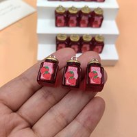 10 Cute Beverage Strawberry Jam Pendants | Resin Bottle Floating Pendant, Flat Bottom, Used for Earring and Jewelry Making Acces