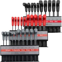 WOZOBUY 10pc Metric or Inch T-Handle Hex Key Allen Wrench Tool Set or Star T-Handle Hex Key Set with Convenient Storage Stand