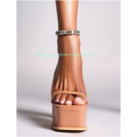 Claret Square Toe Ultra-High Platform Decorative Chunky Heels Sandals Runway Piece ankle Metal Chain Clasp Luxury High Heels