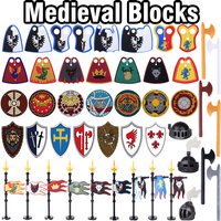 Medieval Military War Army Castle Knight Soldier Figures Building Blocks Weapon Cloak Helmet Shoulder Armor Flag Warrior Shield