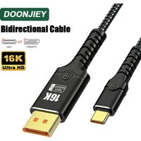 DOONJIEY 16K Type C to DisplayPort 2.1 Cable 16K@60Hz 8K@60Hz Bidirectional DP to USB-C for Thunderbolt 4/3 for MacBook Pro/Ai