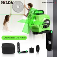 HILDA 5 Lines Laser Level 360° Auto Self-Leveling Cross Line Magnetic Bracket 1/4" Tripod Thread Portable Construction Tool