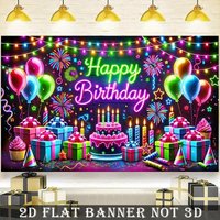 2D planar banner, 1 neon-themed happy birthday background banner - colorful party decorations