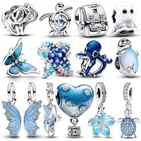 925 Sterling Silver New in Deep Sea Octopuses and Butterflies Pendant Charm Bead Fits 3mm Bracelet Necklace Women Luxury Jewelry