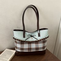 Korean Polka Dot Plaid Shoulder Bags for Women Mint Chocolate Large Capacity Ladies Tote Versatile Girls Underarm Bag Handbags