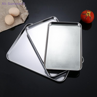 {Summer2} {MX} Rectangle Stainless Steel Tray Commercial Buffet Food Serving Plate Noodle Rice Dishes Storage Organizer