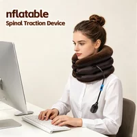 3 Layer Inflatable Flocking Neck Traction Collar Air Cervical Support Brace for Quick Inflation Pain Relief Spinal Deco