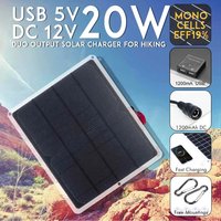 21x17cm Monocrystalline Silicon Solar Panel 20W 6V Outdoor Camping Hiking Off Grid Charger for Emergency Phone Solar Charging