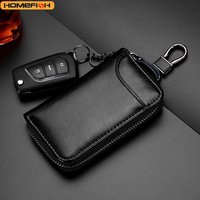 HOMEFISH Unisex Genuine Leather Keychain, Multi-purpose Key Bag, Portable Mini Car Key Cover