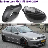 For Seat Leon MK1 1M 1999-2006 Car Rearview Mirror Cover Side Wing Protect Frame Covers Trim Carbon Look and Bright Black