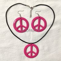 Fashion Hippie Costume Set 60s 70s Peace Sign Pendant Necklace Earring Decoration Gift for Friend Sister 70s Accessories