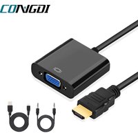 Câble adaptateur compatible HDMI vers VGA, convertisseur mâle vers femelle, console de jeu PS4, ordinateur portable, budgétaire, HD 1080P
