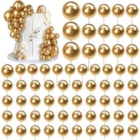 66 PCS Ball Cake Picks Gold 4 Sizes for DIY Baking Decoration Cupcake Toppers and Wedding Anniversary Birthday