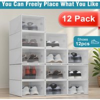12-Pack Transparent Shoe Rack Boxes Stackable Extra Thick Plastic Shoe Storage Organizer with Lid Multi-Layer for Home Office