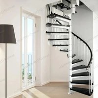 Small Apartment Loft Duplex Spiral Staircase, Round Wrought Iron Indoor Column Handrail