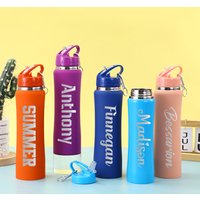 Customized engraved insulated water bottle, personalized name thermos, offering six font options, leak-proof bottle, unique gift