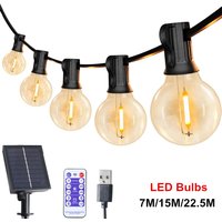 Solar Outdoor String Lights G40 Patio Lights,USB Recharger, 8 Light Modes ,Shatterproof Bulbs , Weatherproof Hanging Light
