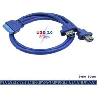 Dual USB 3.0 A Female 2 Ports to USB 3.0 20Pin Female Computer Motherboard Installation Cable With Screw Hole Adapter