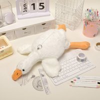 Cute White Goose Pen Bag Plush Large Capacity Pencil Case Multifunctional Cartoon Stationery Bag Office