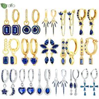 925 Sterling Silver Needle Luxury Blue Zircon Pendant Earrings 2025 New Fashion Small Hoop Earrings for Women Party Jewelry Gift