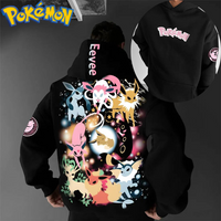 Pokemon Anime Eevee Evolutions Cotton Hoodie Harajuku Pants Set Black Multi Color Character Print Two Piece Outfit Casual