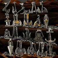 Stainless Steel Viking Axe Pendant Necklace Men's Celtic Valknut Imitation Weapon Mixed Gold Color Jewelry Gift for Boyfriend