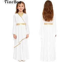 Athena Costume for Kids Girls Halloween Ancient Greek Princess Dress Roman Queen Cosplay Long Flare Sleeve Maxi Toga Cape Gowns