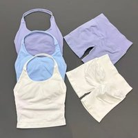 2pcs Sports Set Women Backless Tank Tops High Waist Scrunch Seamless Shorts Fitness Clothes Activewear Workout Sets Gym Suit
