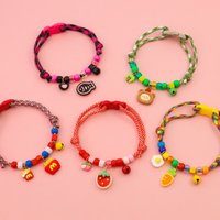 Color Block Woven Pet Collar, Adjustable Necklace for Cats Dogs, Cute Strawberry Hamburger Fries Heart Charms Pet Collar