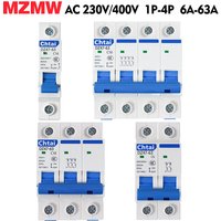 MCB DZ47-63 1P 2P 3P 4P 6A-63A AC 230V/400V C Type Mini Circuit Breaker Overload Protector DIN Rail Breaking Capacity Air Switch