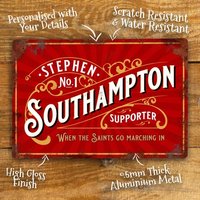 Personalised Southampton Football Sign Metal Plaque Vintage Retro