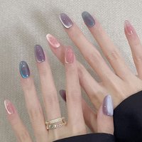 24Pcs Minimalist Nude Pink Gradient Press on Nails French White Fake Nails Short Almond Manicure Nail Art Cat Eye False Nails