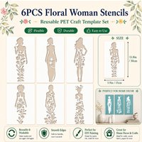 6pcs Elegant Women-Themed Painting Stencils,Reusable Floral & Figure Designs,PET Canvas Templates for Home Wall Art,DIY Crafts