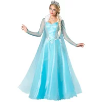 Disfraz De Cosplay De Frozen Para Mujer, Traje De Princesa Bella Azul, Robe Largo De Cuento De Hadas Para Adultos Elsa Queen