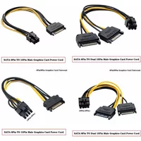 20cm Pure Copper SATA Dual 15Pin To 6/8Pin Graphics Card 1/2 Power Cord 6Pin+2Pin Computer Graphics Card Power Cord 15P To 6P/8P
