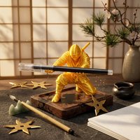 (9*7.8cm) 3D Printed Luxury Gold Ninja Pen Holder Creative Samurai Office Home Desk Decor Stationary Organizer Figure Cool Gift