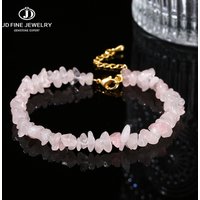 JD Natural Pink Quartz Gravel Bead irregular Chips Chain Bracelet Women Sweet Reiki Healing Adjustable Handmade Chakra Yoga Gift