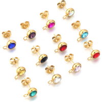10pcs Stainless Steel Gold Birthstone Crystal Round Ball Earring Post Stud with Loop Fit DIY Earring Jewelry Making Supplies