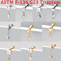 1PC F-136 Implant Titanium Cross Horseeye Zirconia Dangle Ear Lip Stud Heart Star Geometry Nose Tragus Cartilage Conch Earring