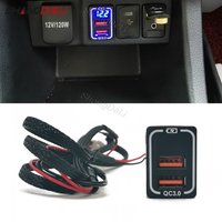 Blue Light Car Charger QC3.0 USB Dual Socket for Prado Camry Prius Corolla Reiz Vios Yaris Auto Parts