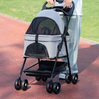 Ein-Knopf-Klappbarer Haustier-Kinderwagen, 20kg Geländegängiger Hunde-Kinderwagen, Stoßdämpfung und Abnehmbare Waschbare Polsterung, Grau/Schwarz/Blau/Rosa/Grün