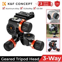 K&F CONCEPT High Precision Fluid Head Load Capacity 13.2lbs/6kg 3 Way Geared Tripod Head Aluminum Alloy for Photography Camera
